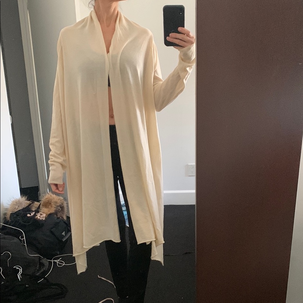Cream Long Open Cardigan